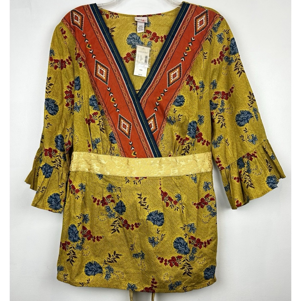 Lane Bryant Top Womens 18 20 Plus Babydoll Blouse Floral Southwestern Rodeo New